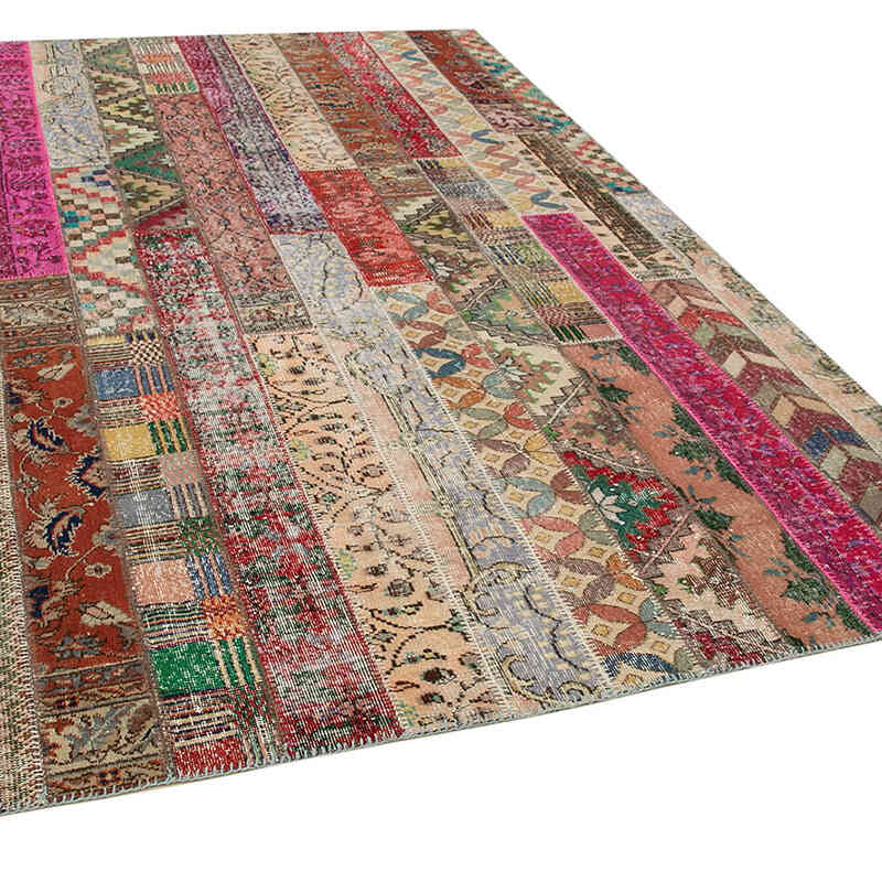 Kırmızı, Çok Renkli Patchwork El Dokuma Halı - 204 cm x 306 cm - K0051246