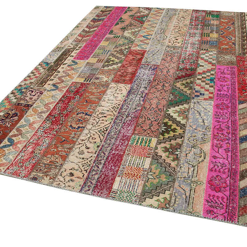 Kırmızı, Çok Renkli Patchwork El Dokuma Halı - 204 cm x 306 cm - K0051246