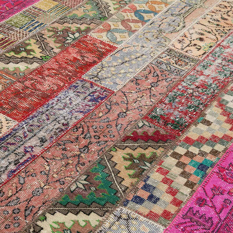 Kırmızı, Çok Renkli Patchwork El Dokuma Halı - 204 cm x 306 cm - K0051246
