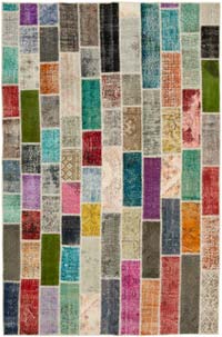 Multicolor Patchwork Hand-Knotted Turkish Rug - 6' 7" x 9' 11" (79" x 119")