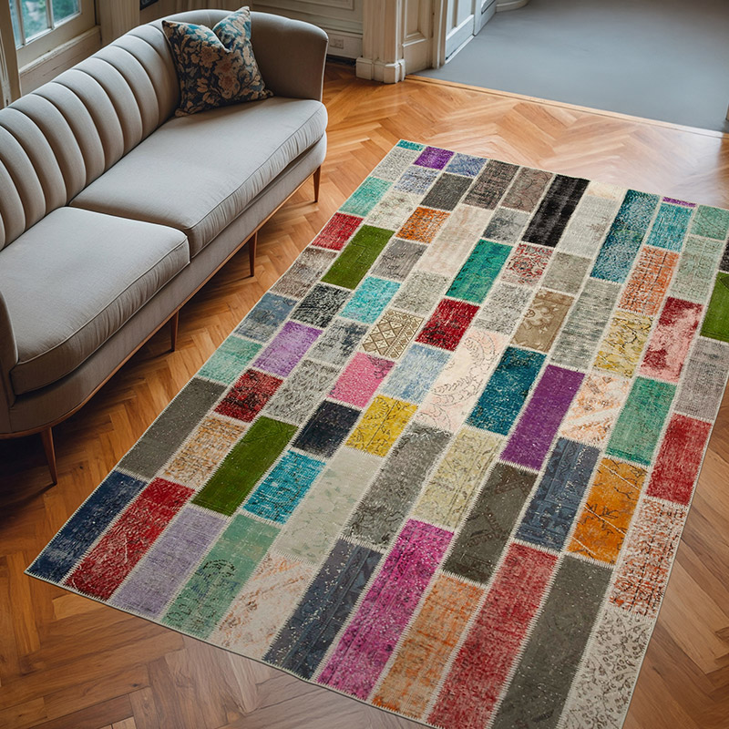 Multicolor Alfombra De Retazos Turca Sobre-teñida - 200 cm x 303 cm - K0051247