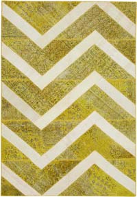Yellow Patchwork Hand-Knotted Turkish Rug - 6' 8" x 9' 8" (80" x 116")