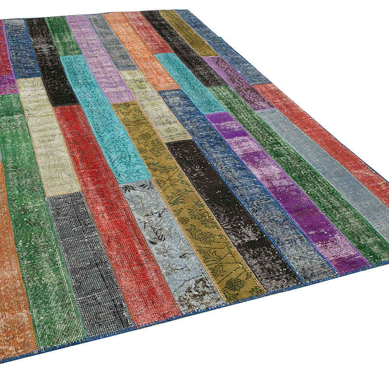 Multicolor Patchwork Hand-Knotted Turkish Rug - 6' 6" x 9' 11" (78" x 119") - K0051251