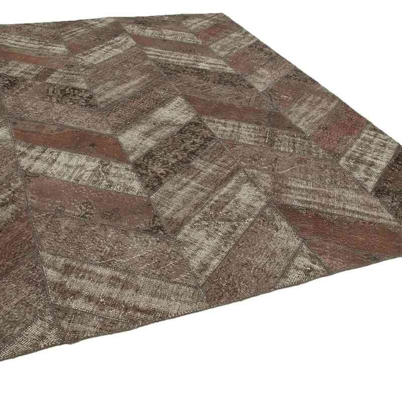 Brown Patchwork Hand-Knotted Turkish Rug - 8' 1" x 10' 2" (97 in. x 122 in.) - K0051253