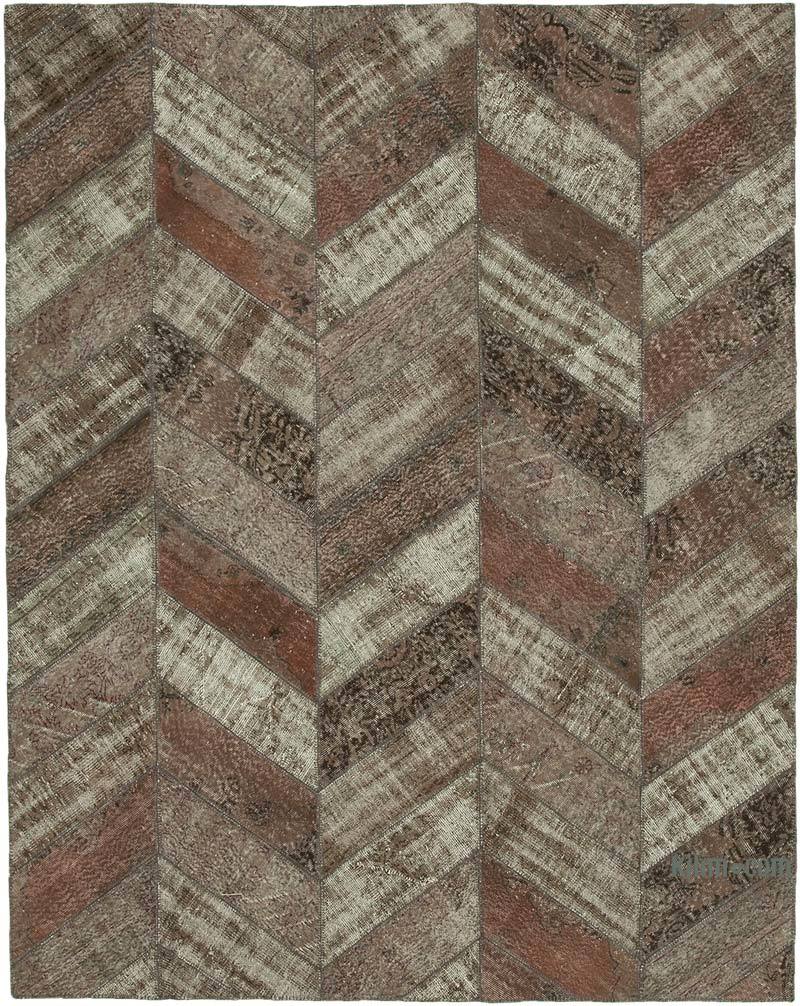 Brown Patchwork Hand-Knotted Turkish Rug - 8' 1" x 10' 2" (97 in. x 122 in.) - K0051253