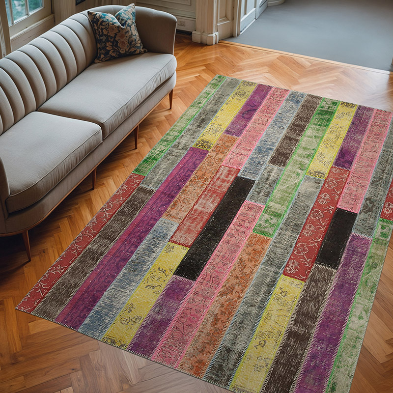 Çok Renkli Boyalı Patchwork Halı - 201 cm x 300 cm - K0051255