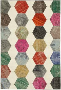 Multicolor Patchwork Hand-Knotted Turkish Rug - 6' 5" x 9' 5" (77" x 113")