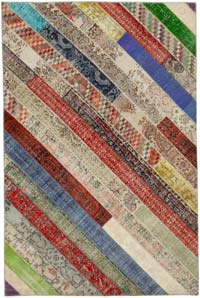 Multicolor Patchwork Hand-Knotted Turkish Rug - 6' 8" x 10' 1" (80" x 121")