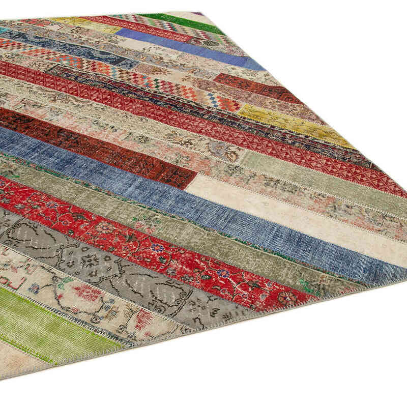 Multicolor Patchwork Hand-Knotted Turkish Rug - 6' 8" x 10' 1" (80" x 121") - K0051258