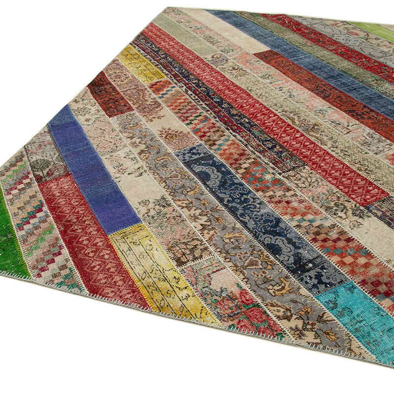 Multicolor Patchwork Hand-Knotted Turkish Rug - 6' 8" x 10' 1" (80" x 121") - K0051258