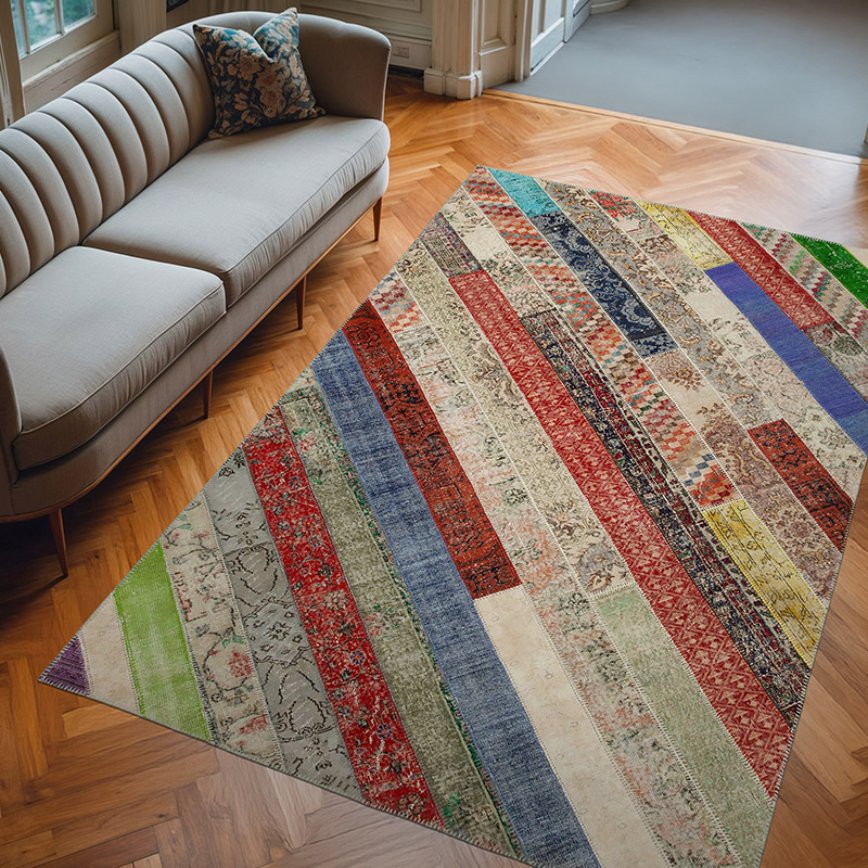 Multicolor Patchwork Hand-Knotted Turkish Rug - 6' 8" x 10' 1" (80" x 121") - K0051258