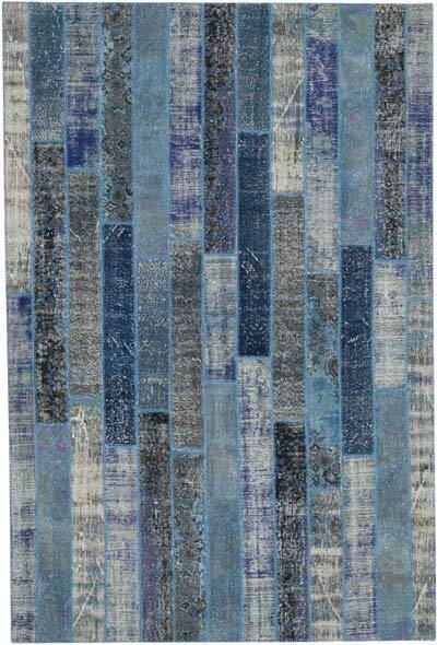 Mavi Boyalı Patchwork Halı - 205 cm x 305 cm