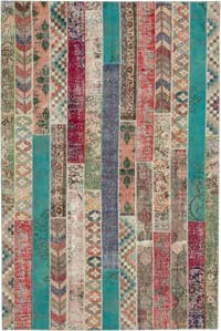 Multicolor Patchwork Hand-Knotted Turkish Rug - 6' 8" x 10'  (80" x 120")