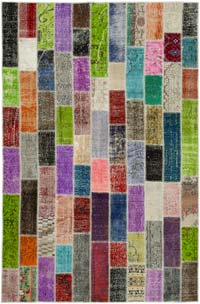 Multicolor Patchwork Hand-Knotted Turkish Rug - 198 cm x 304 cm