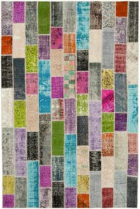 Multicolor Patchwork Hand-Knotted Turkish Rug - 6' 7" x 9' 11" (79" x 119")