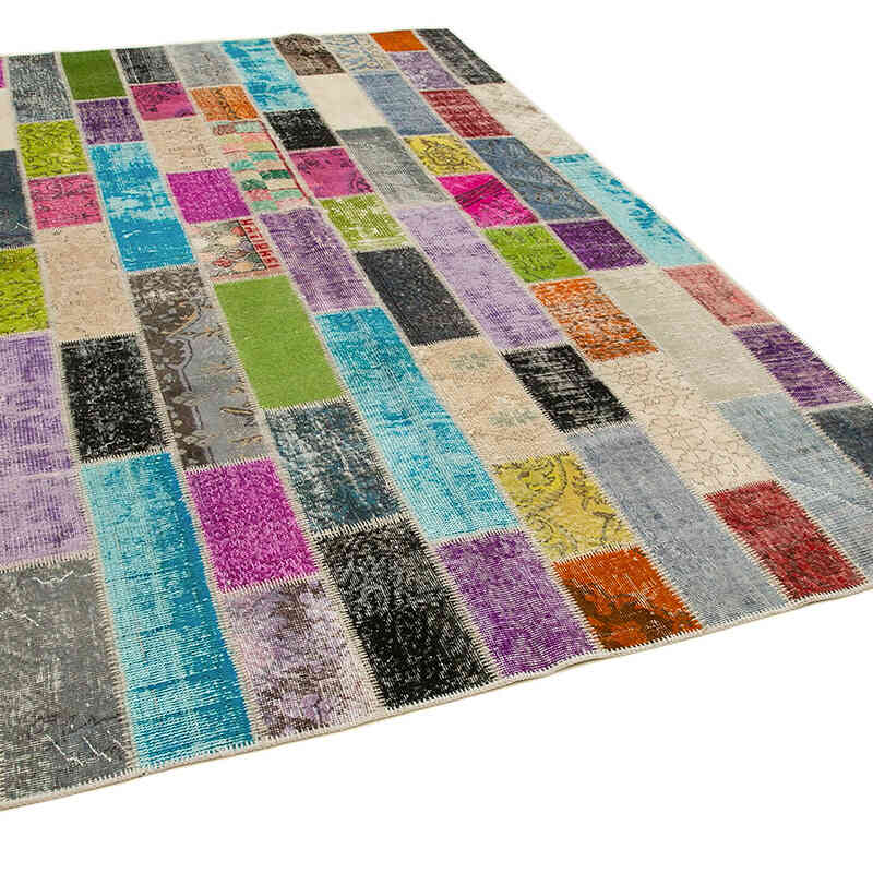 Multicolor Patchwork Hand-Knotted Turkish Rug - 6' 7" x 9' 11" (79" x 119") - K0051262