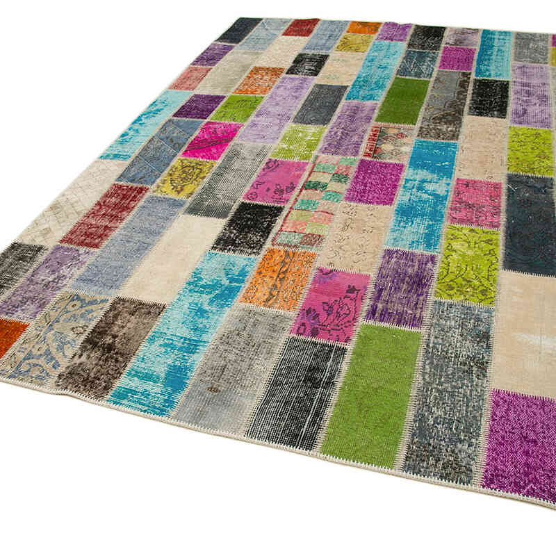 Multicolor Patchwork Hand-Knotted Turkish Rug - 6' 7" x 9' 11" (79" x 119") - K0051262