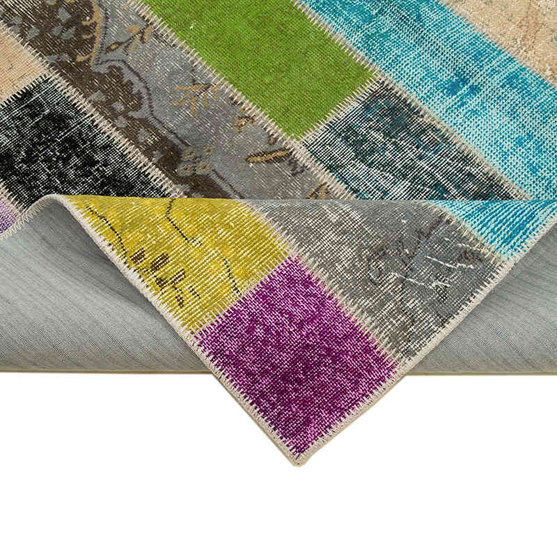 Multicolor Patchwork Hand-Knotted Turkish Rug - 6' 7" x 9' 11" (79" x 119") - K0051262