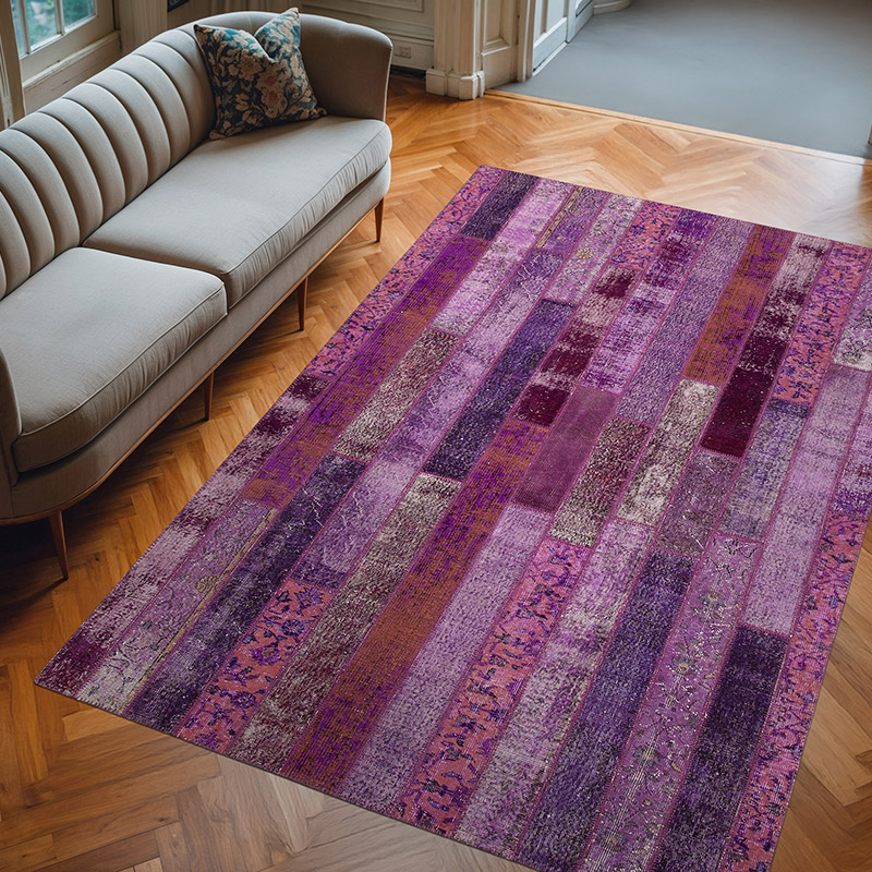 Mor Boyalı Patchwork Halı - 205 cm x 306 cm - K0051263
