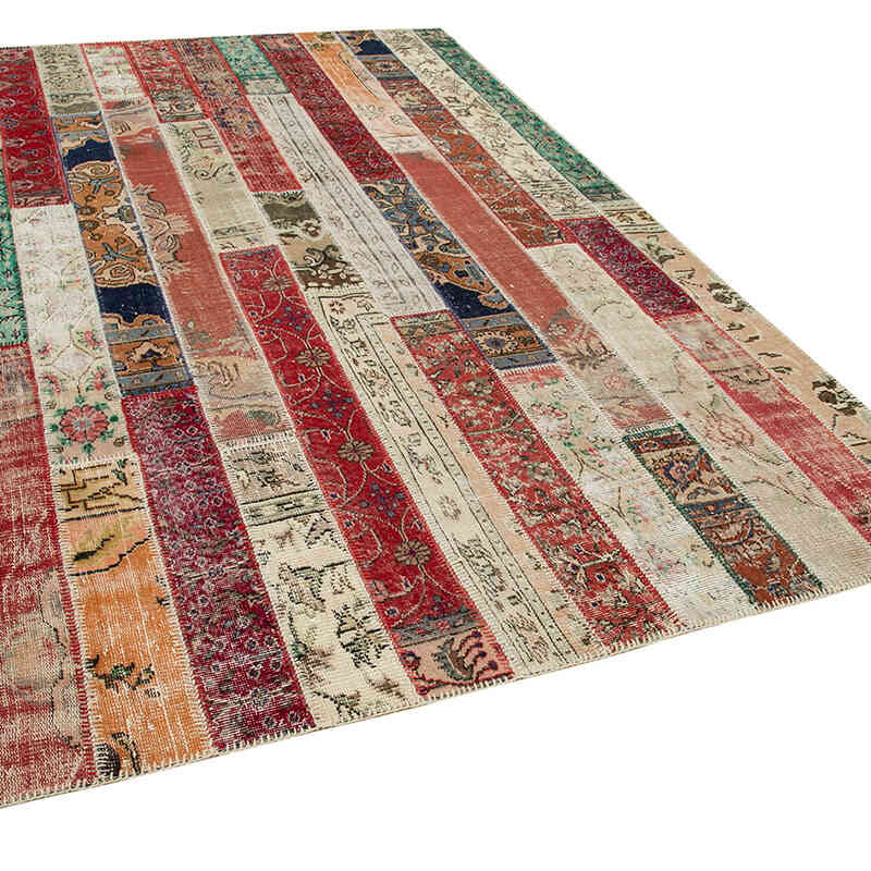 Çok Renkli, Kırmızı Boyalı Patchwork Halı - 201 cm x 302 cm - K0051264