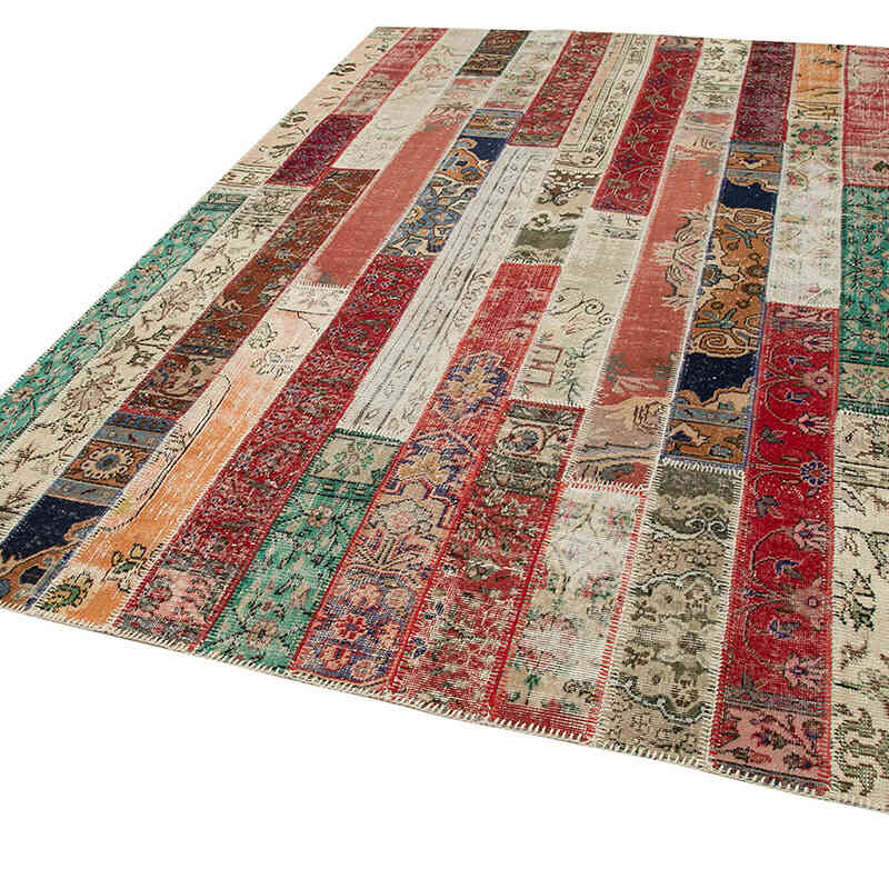 Çok Renkli, Kırmızı Boyalı Patchwork Halı - 201 cm x 302 cm - K0051264