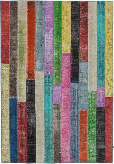Multicolor Patchwork Hand-Knotted Turkish Rug - 6' 10" x 9' 11" (82 in. x 119 in.)