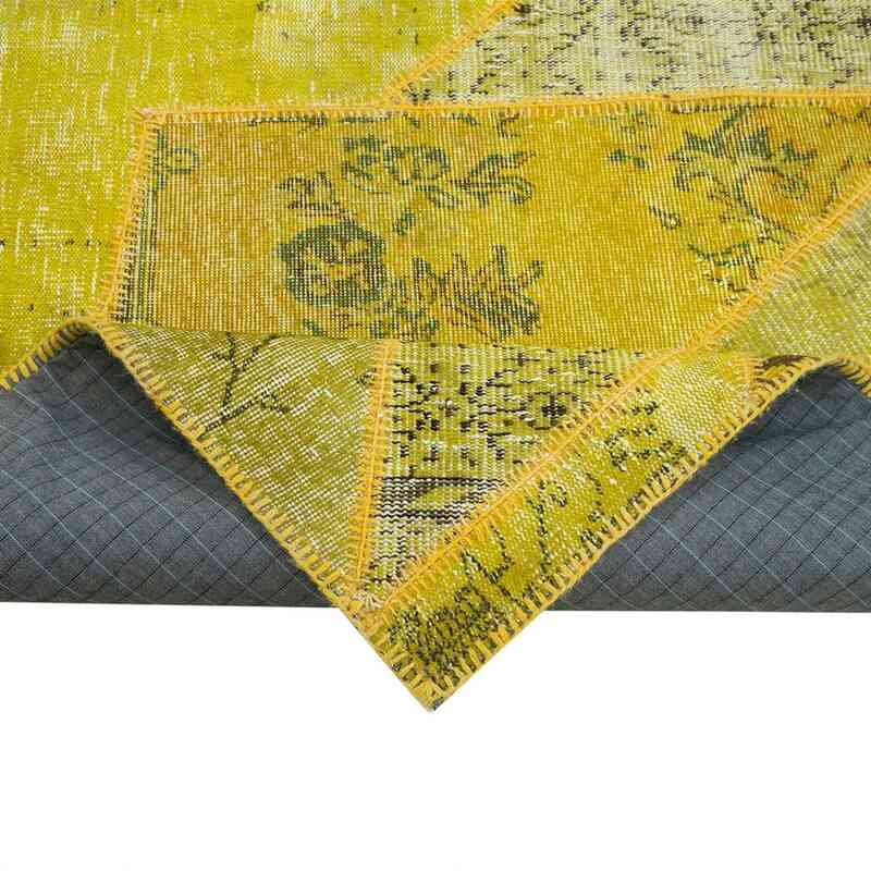 Yellow Patchwork Hand-Knotted Turkish Rug - 6' 9" x 10'  (81 in. x 120 in.) - K0051266