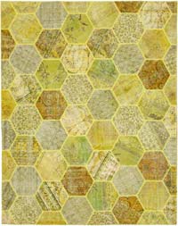 Yellow Patchwork Hand-Knotted Turkish Rug - 8' 2" x 10' 2" (98" x 122")