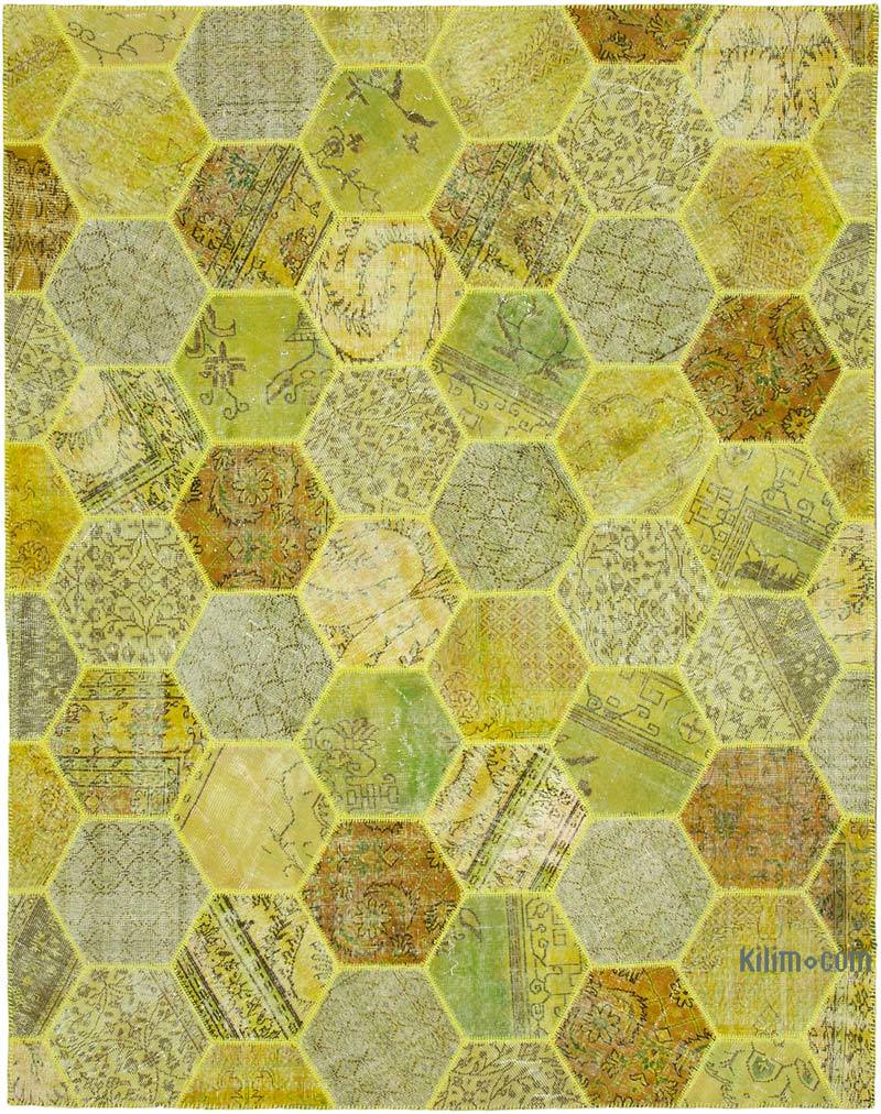 Yellow Patchwork Hand-Knotted Turkish Rug - 8' 2" x 10' 2" (98 in. x 122 in.) - K0051267