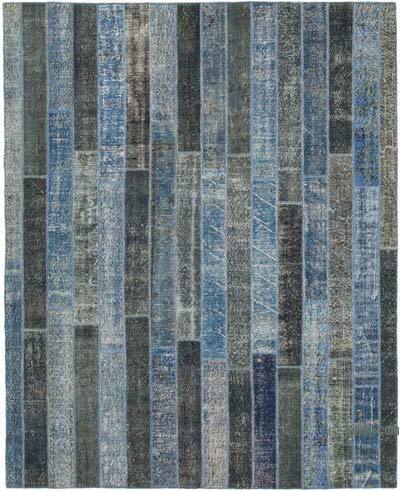 Mavi, Çok Renkli Boyalı Patchwork Halı - 249 cm x 307 cm