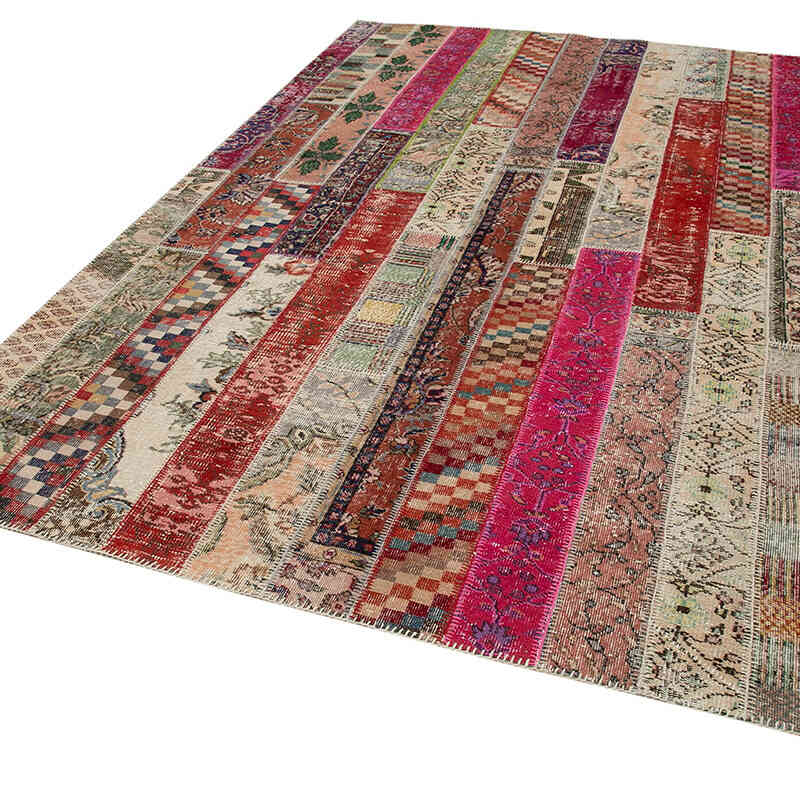 Çok Renkli, Kırmızı Patchwork El Dokuma Halı - 202 cm x 306 cm - K0051270