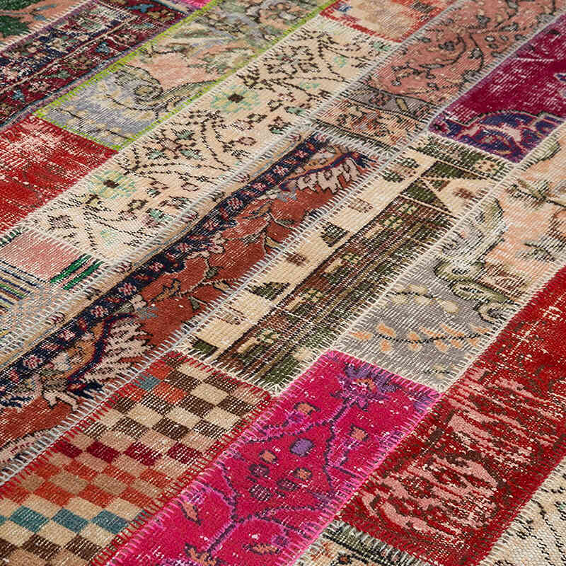 Çok Renkli, Kırmızı Patchwork El Dokuma Halı - 202 cm x 306 cm - K0051270