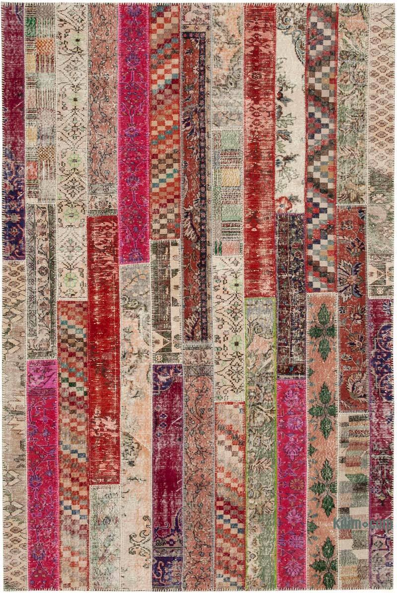 Çok Renkli, Kırmızı Patchwork El Dokuma Halı - 202 cm x 306 cm - K0051270