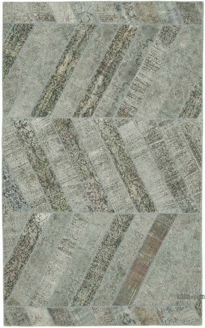 Grey Patchwork Hand-Knotted Turkish Rug - 6' 6" x 10' 6" (78 in. x 126 in.)