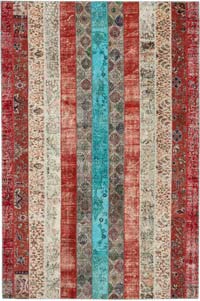 Kırmızı, Çok Renkli Patchwork El Dokuma Halı - 204 cm x 306 cm