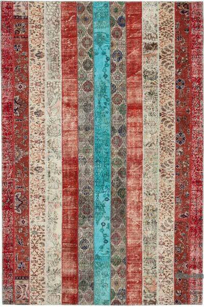 Kırmızı, Çok Renkli Patchwork El Dokuma Halı - 204 cm x 306 cm