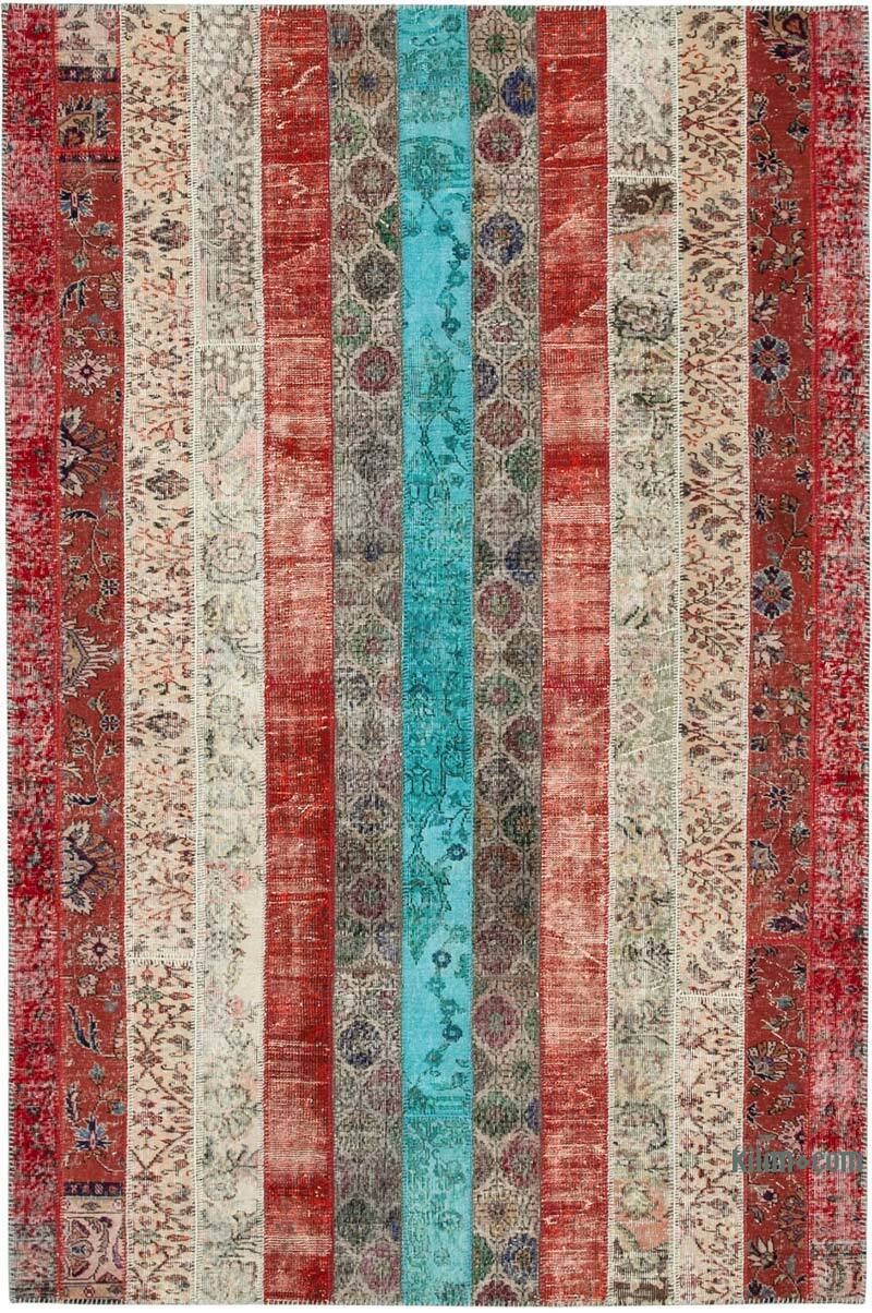 Rojo, Multicolor Alfombra Turca de Retazos - 204 cm x 306 cm - K0051275