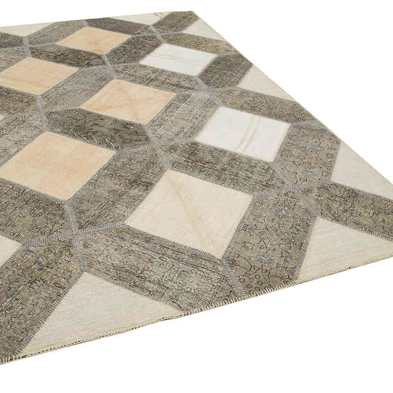 Gris, Beige Alfombra Turca de Retazos - 198 cm x 305 cm - K0051279