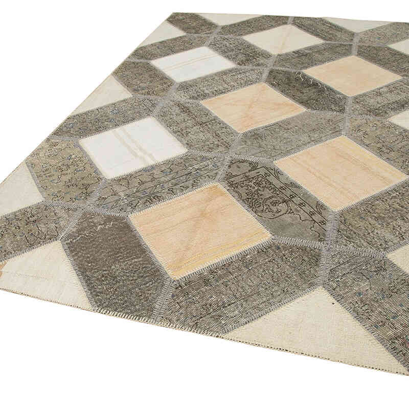 Gris, Beige Alfombra Turca de Retazos - 198 cm x 305 cm - K0051279