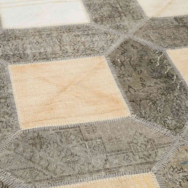Gris, Beige Alfombra Turca de Retazos - 198 cm x 305 cm - K0051279