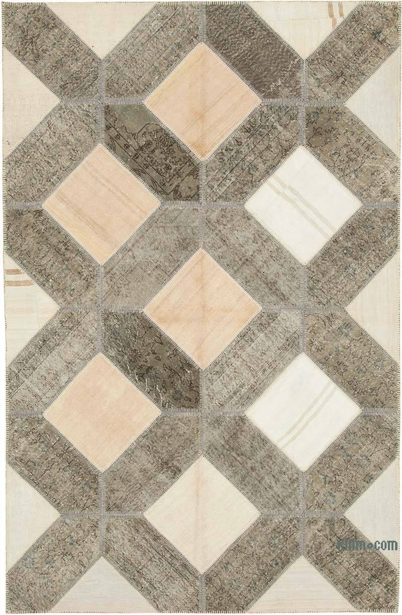 Gris, Beige Alfombra Turca de Retazos - 198 cm x 305 cm - K0051279