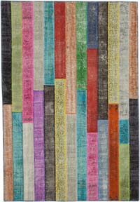 Multicolor Patchwork Hand-Knotted Turkish Rug - 6' 9" x 9' 11" (81" x 119")