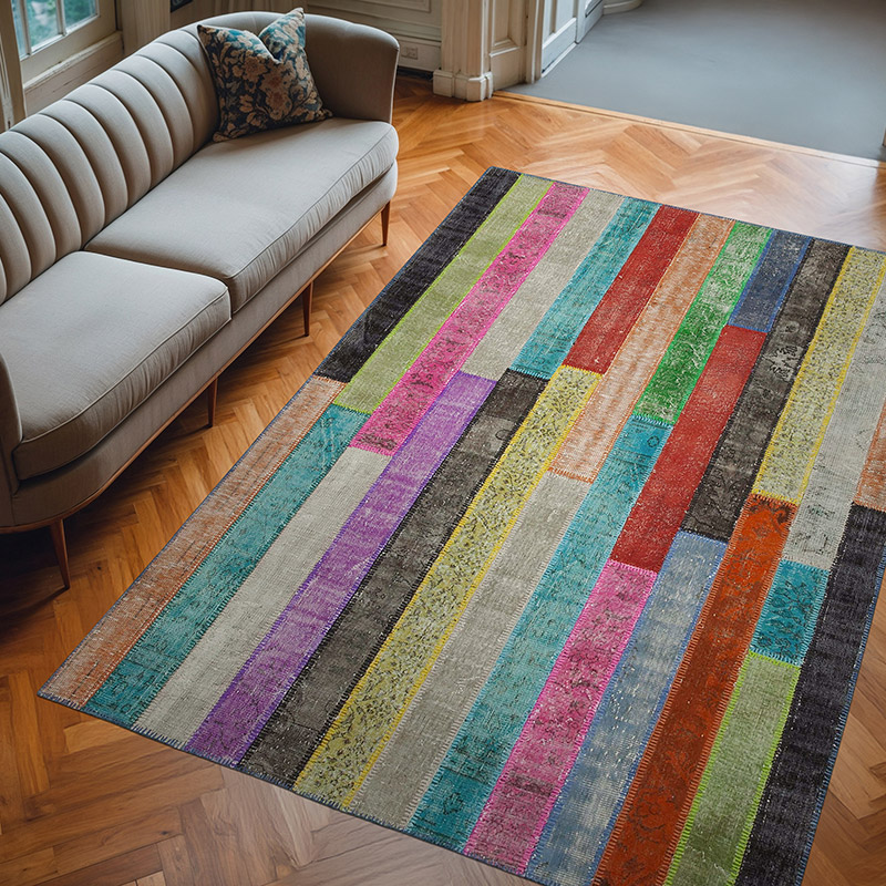 Multicolor Alfombra De Retazos Turca Sobre-teñida - 207 cm x 303 cm - K0051280