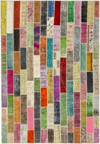 Multicolor Patchwork Hand-Knotted Turkish Rug - 6' 11" x 10'  (83" x 120")
