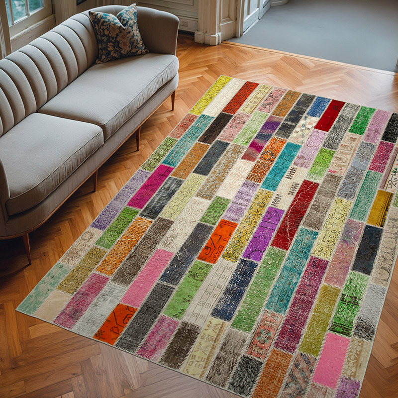 Çok Renkli Boyalı Patchwork Halı - 210 cm x 306 cm - K0051285