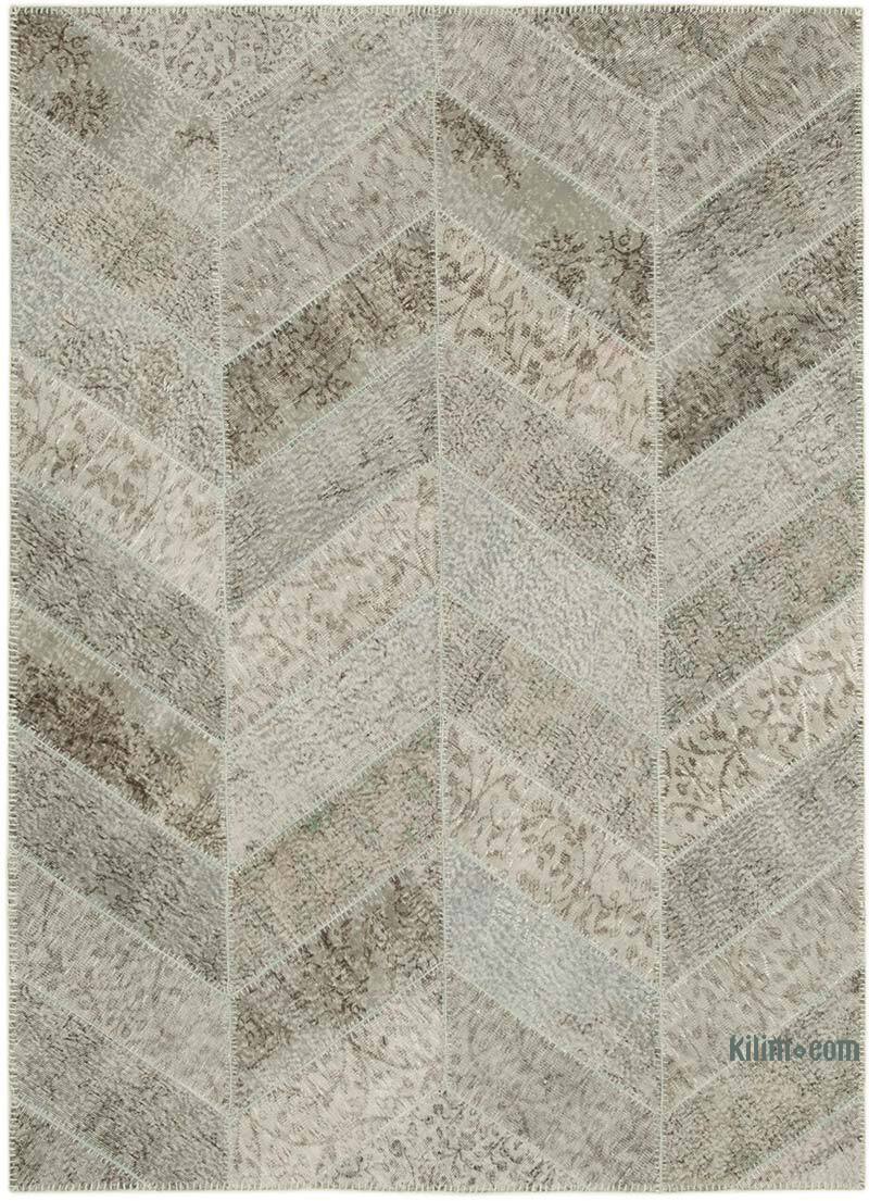 Gris Alfombra De Retazos Turca Sobre-teñida - 191 cm x 262 cm - K0051286