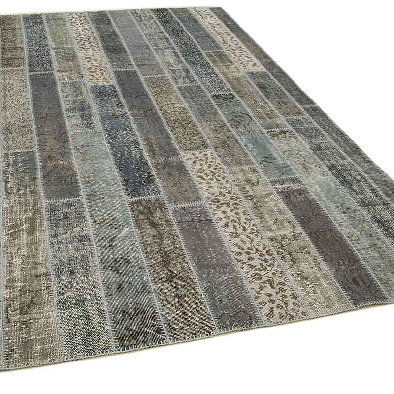 Gri Boyalı Patchwork Halı - 203 cm x 304 cm - K0051287