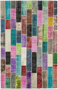 Multicolor Patchwork Hand-Knotted Turkish Rug - 6' 5" x 10'  (77" x 120")