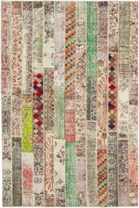 Patchwork Hand-Knotted Turkish Rug - 6' 8" x 9' 11" (80" x 119")