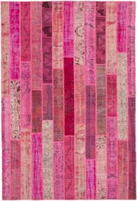 Pink Patchwork Hand-Knotted Turkish Rug - 6' 9" x 10'  (81" x 120")